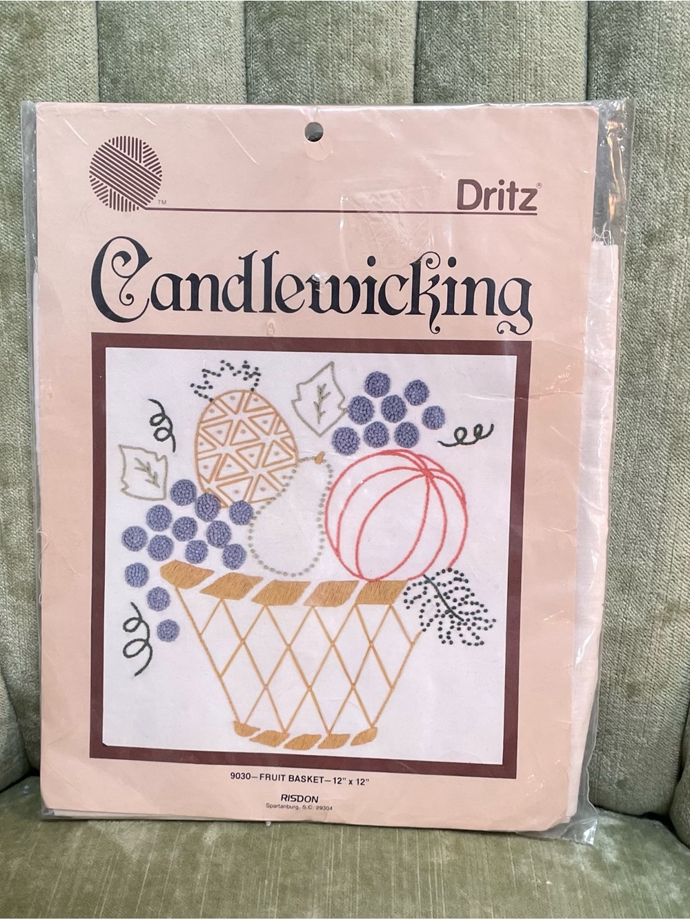 Vintage 1983 Unopened Dritz Candlewicking Kit Craft Needlework Fruit Basket USA